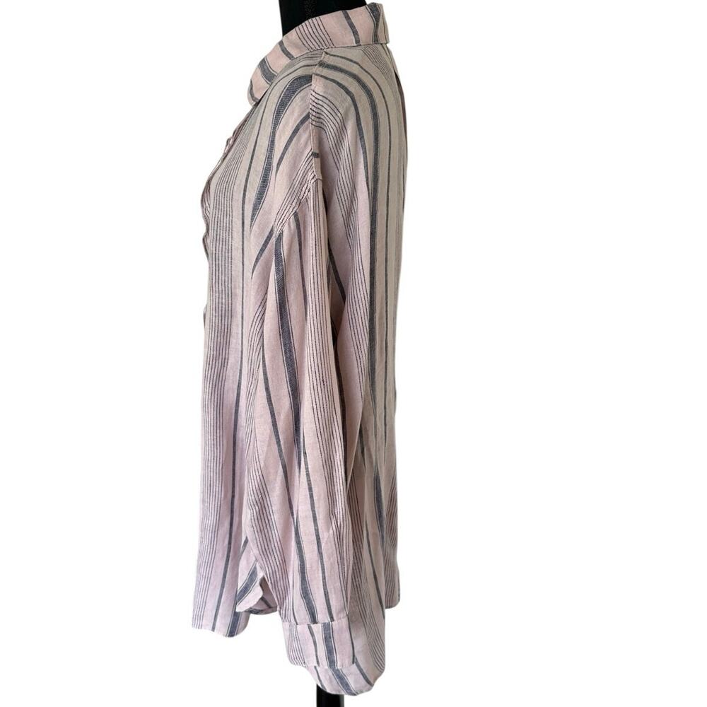 Free People - Ruffle Front Shirt - Extra Large (pink/denim stripe color) - Picture 7 of 15